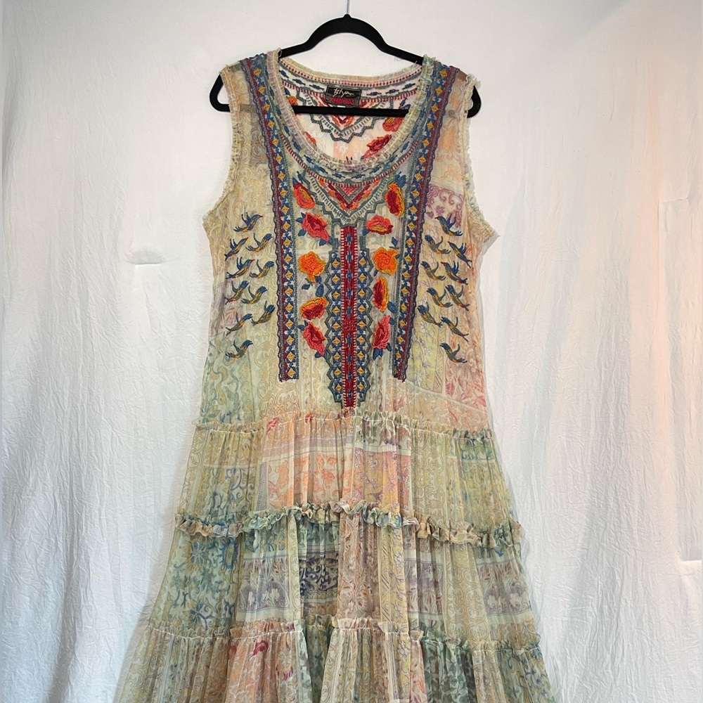 Johnny Was BIYA Eniola Mesh Tiered Maxi Dress Size Large